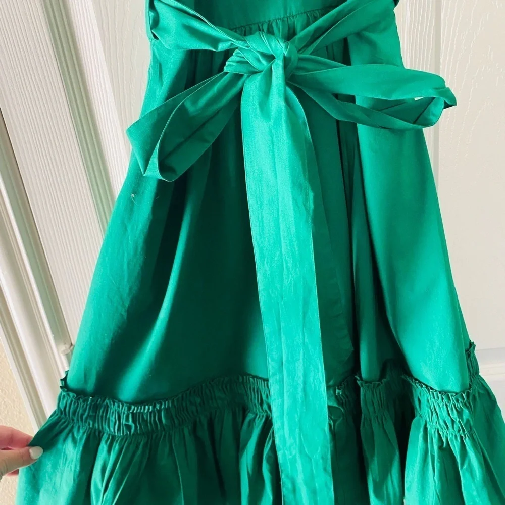 1901 GREEN PLEATED COLLAR SHIRTDRESS WITH FRONT BUTTONS AND WAIST TIE, Size 6 - Picture 6 of 8